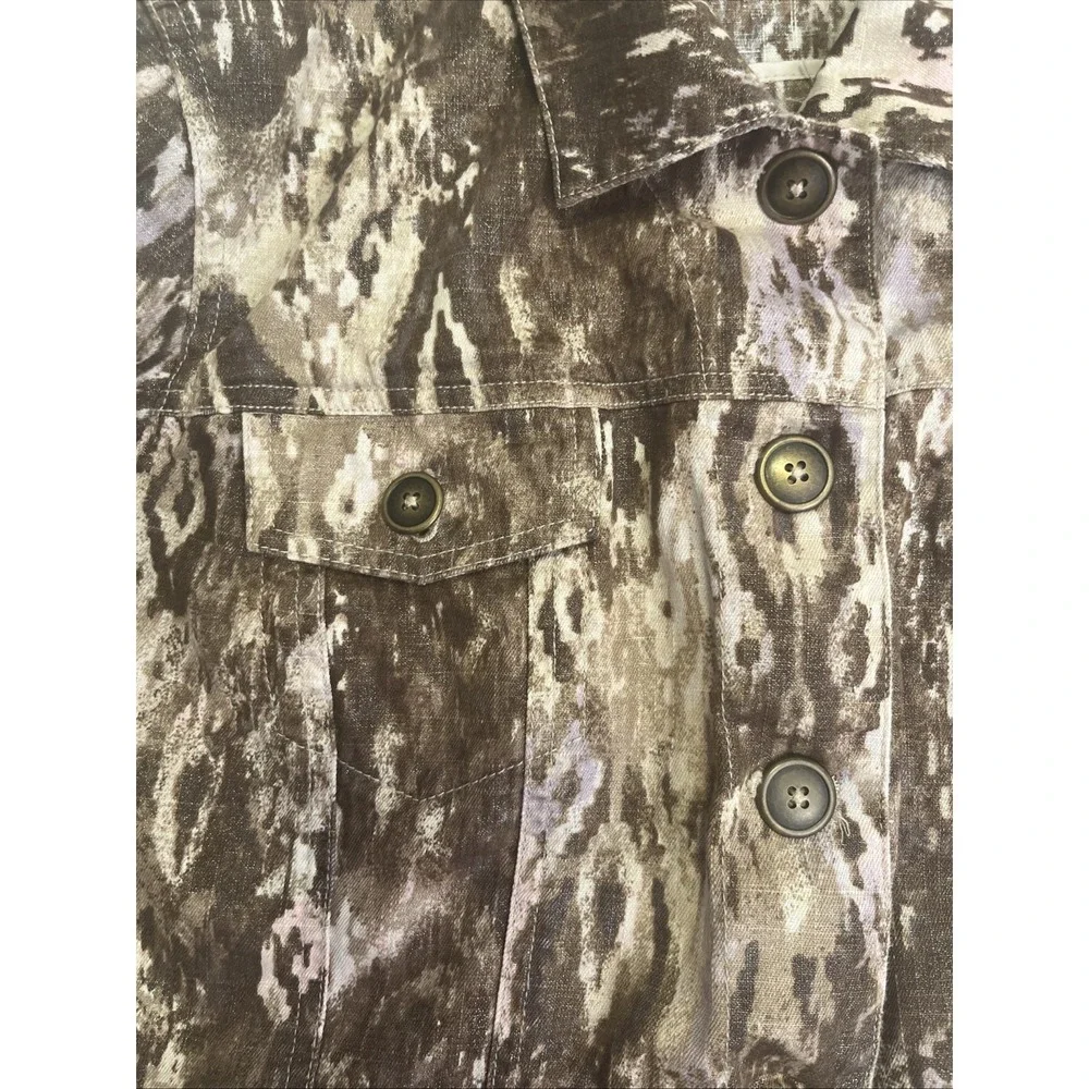 Chico's Sz Large (Chicos =2) 10/12 Earth Tone Pattern‎ Blazer Button Up Jacket